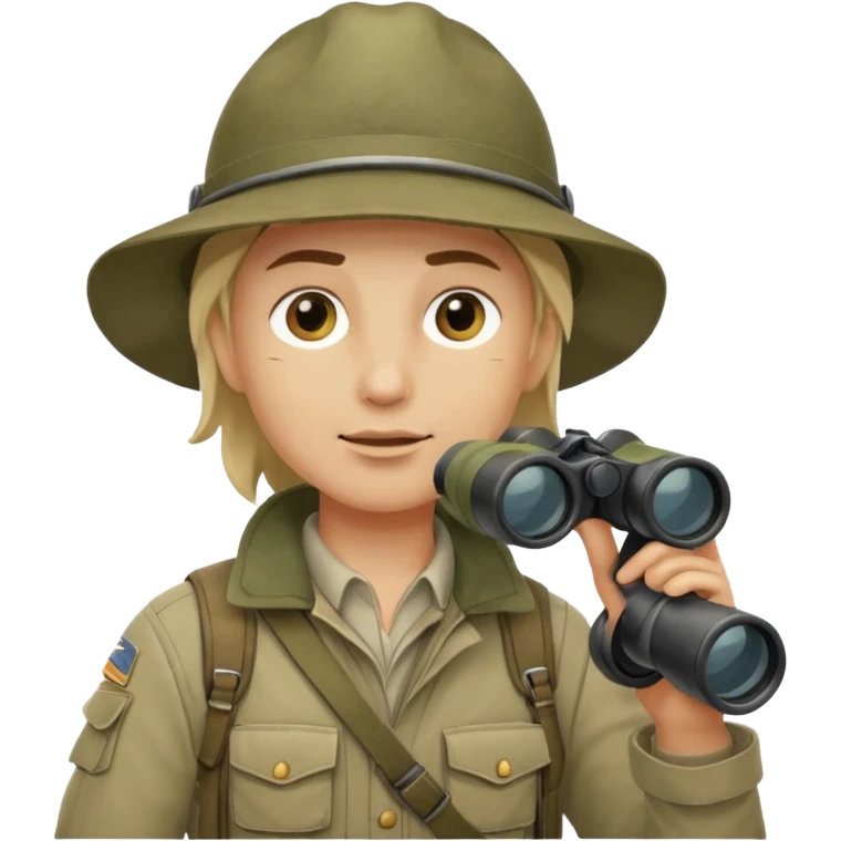 A rugged explorer in khaki gear, binoculars raised, scanning distant landscapes.
 emoji