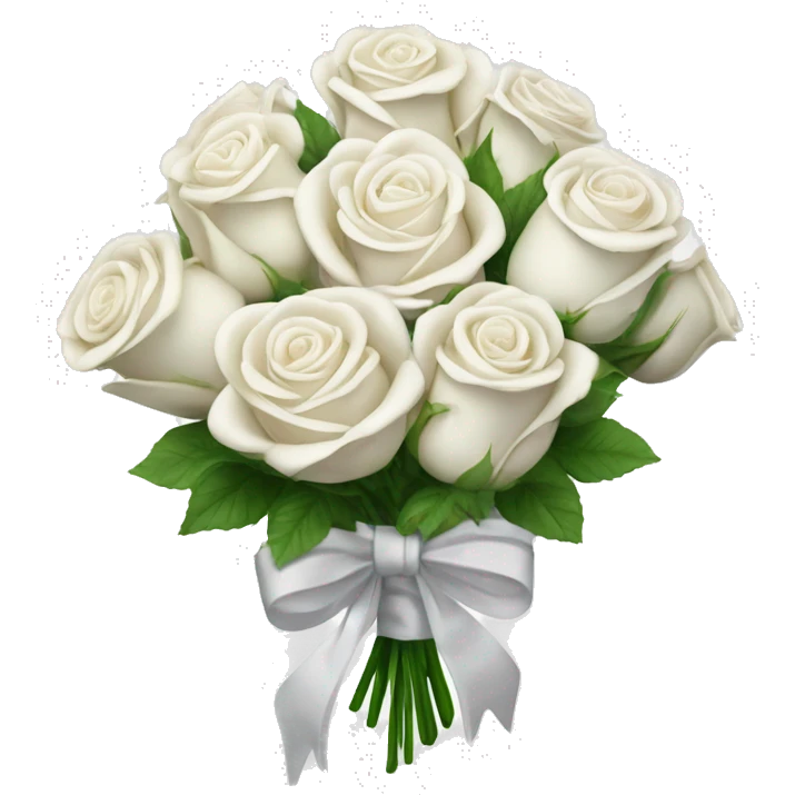Bouquet of ￼ white roses attached with a small ￼white bow emoji