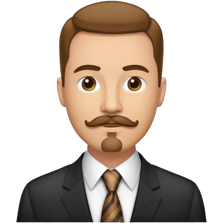 Tall white man with brown mustache and goatee in suit and tie emoji