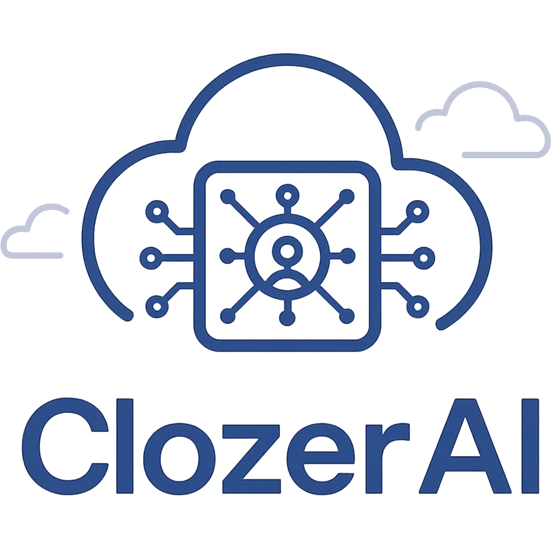 ClozerAI logo, modern tech style, clean, blue and white color scheme, minimal, suitable for AI brand emoji