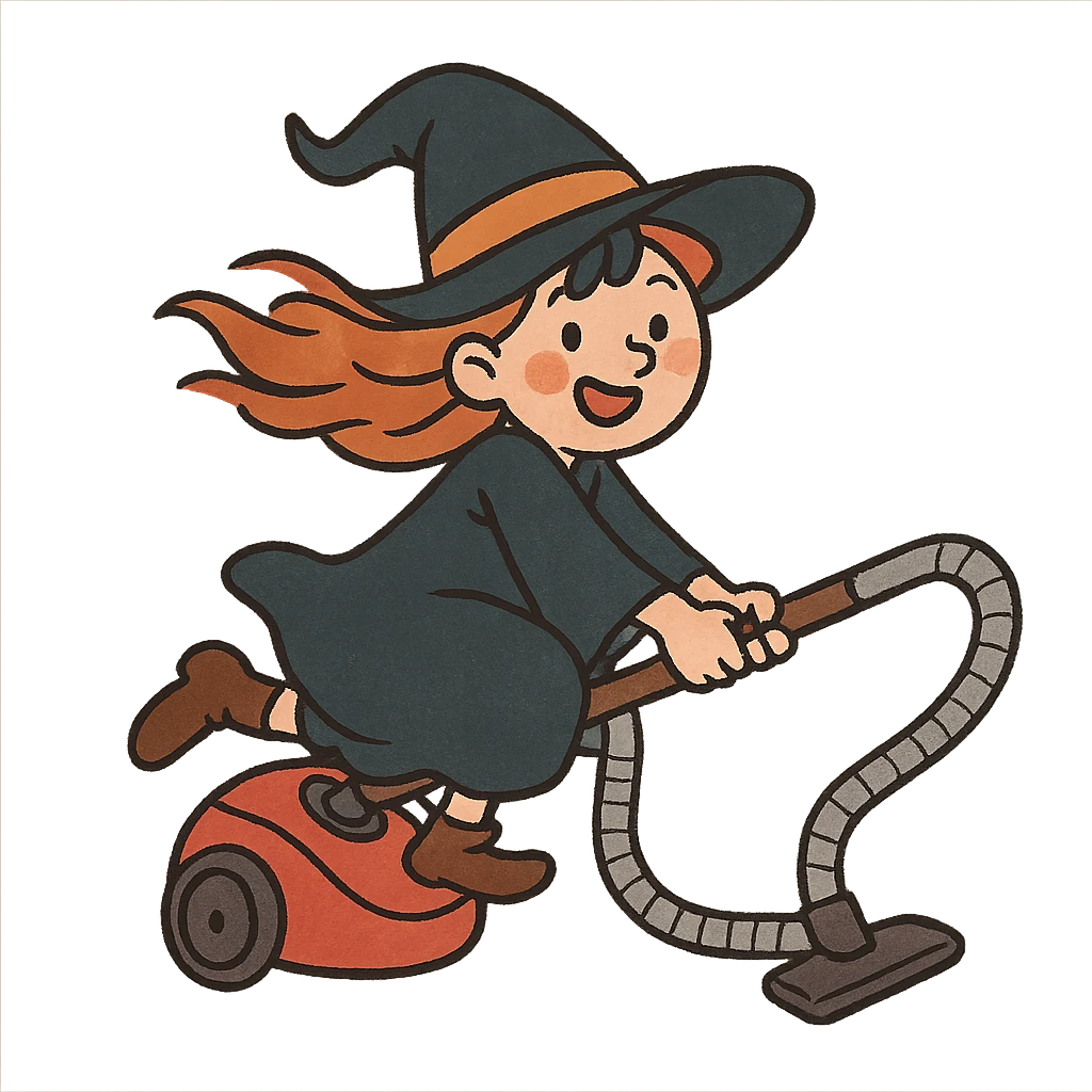 a witch riding a vacuum cleaner emoji