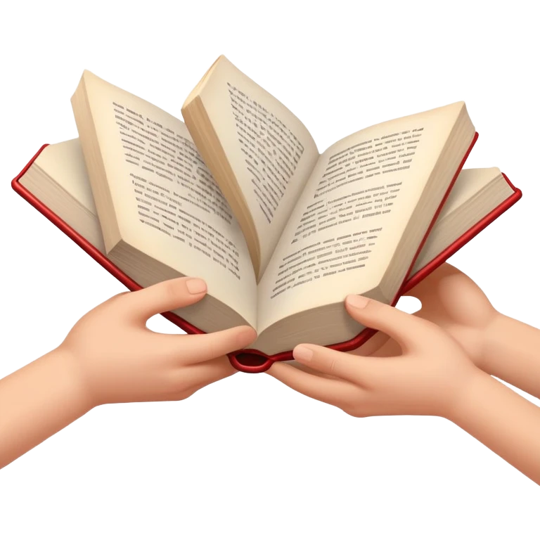 hands passing a book to another person, kind and inviting emoji