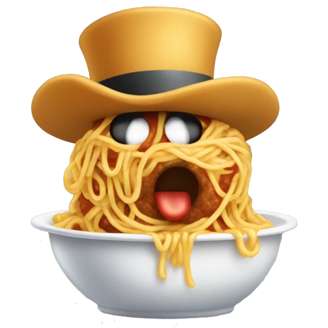 A spaghetti wearing a top hat or fedora willfully puking meatballs  emoji