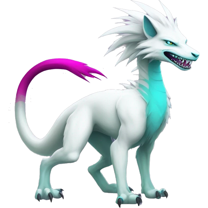 White badass elegant wild beautiful natural cute badass epic anthro modern albino sergal-vernid-creature with cyan mane and magenta eyes with cyan edgy stripes, full body emoji