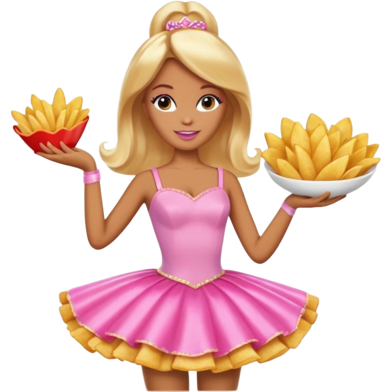 Brown skin blonde hair barbie ballerina holding hot fried chips  emoji