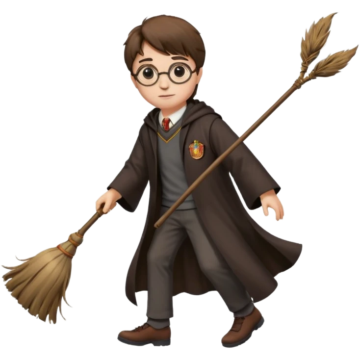 harry potter with flying broom emoji