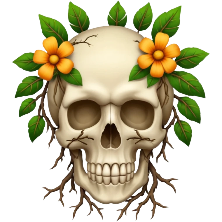 Skull made of roots + flowers emoji