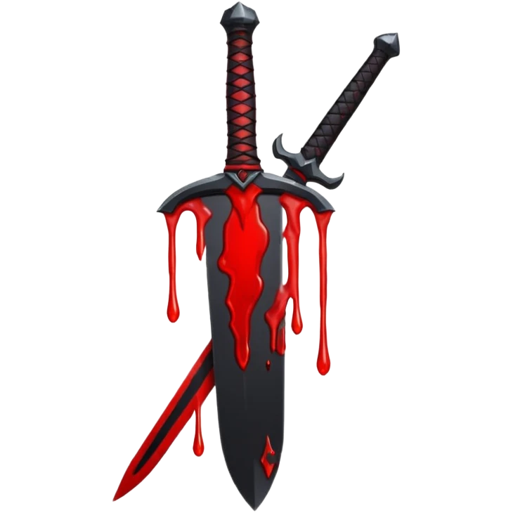 iOS sticker, dark sword, black blade, red blood drop, minimal emoji