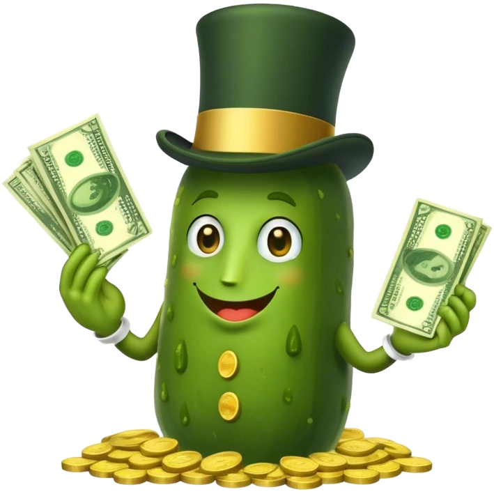 Pickle with a top hat and money emoji