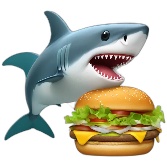 Un requin qui mange un burger et danse emoji