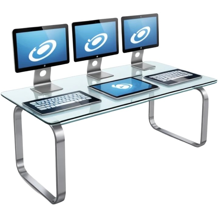 media agency, table with laptops emoji