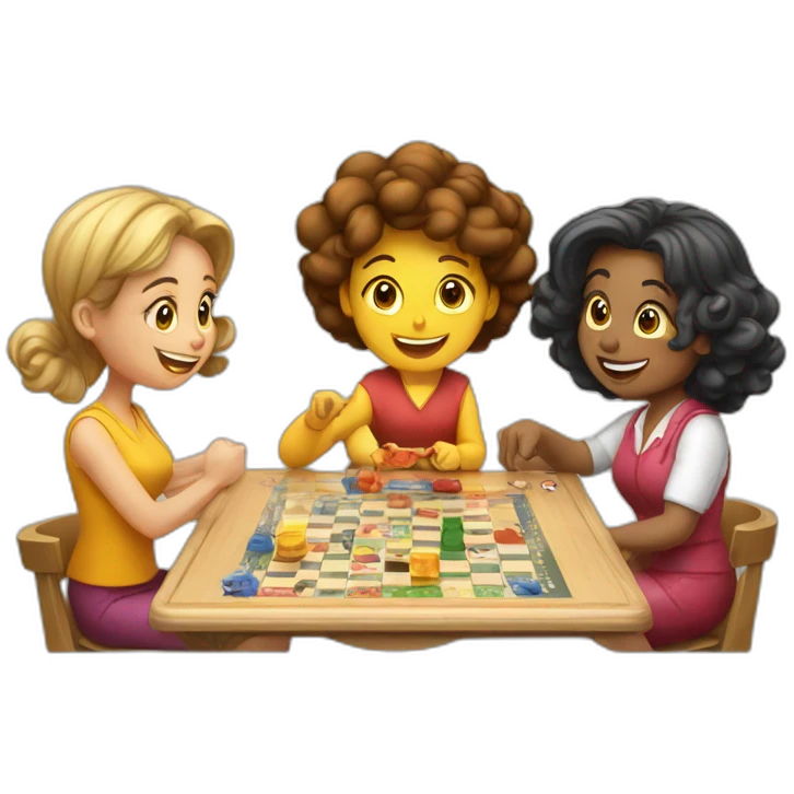 1 man and 3 women playing board game emoji