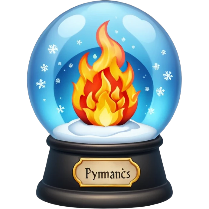 Can you make a snow globe emoji with a flame in it, gothic style, I want it to say pyromaniacs as a plaque  emoji