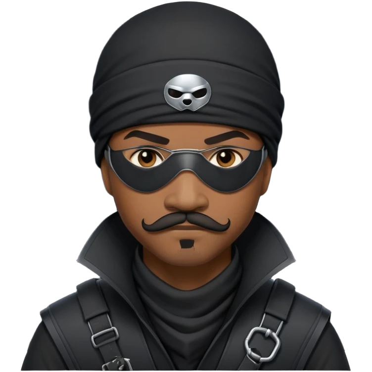african-american mustache mercenary black asymmetrical eyepatch ninja hacker terminal command center emoji