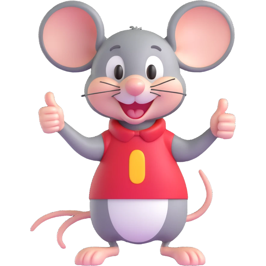 cartoon mouse with a big smile and thumbs up emoji
