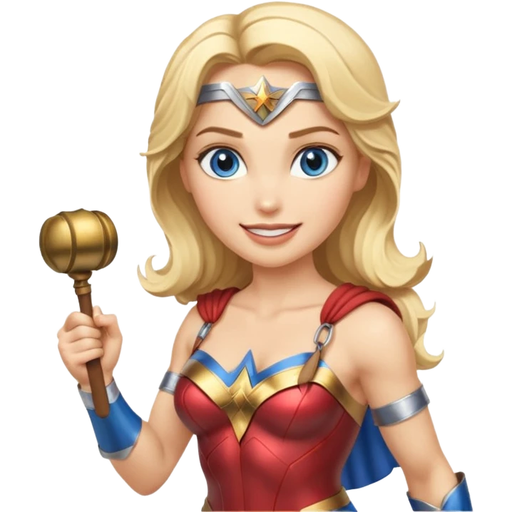 Blonde blue eyed Wonder Woman holding baton and bell emoji