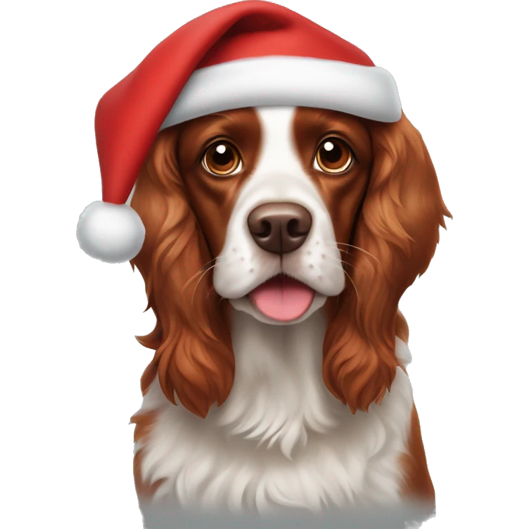 Red dog spaniel happy with Santa hat  emoji