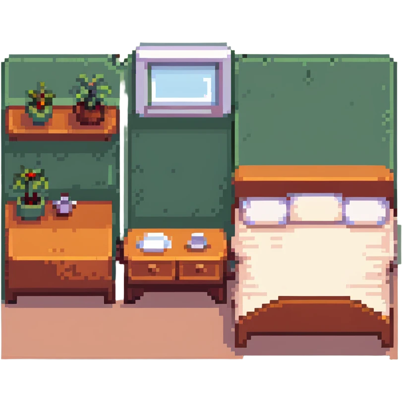 tiny cute bedroom with pink decor, plushies, cute lamp, small cozy bed emoji