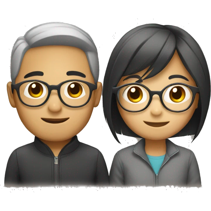 Asian couple boy with glasses  emoji