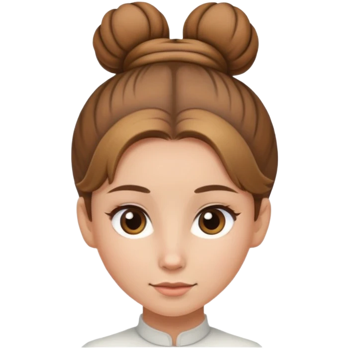 Light brown hair, light brown eyed female with one bun on the top center of her head emoji