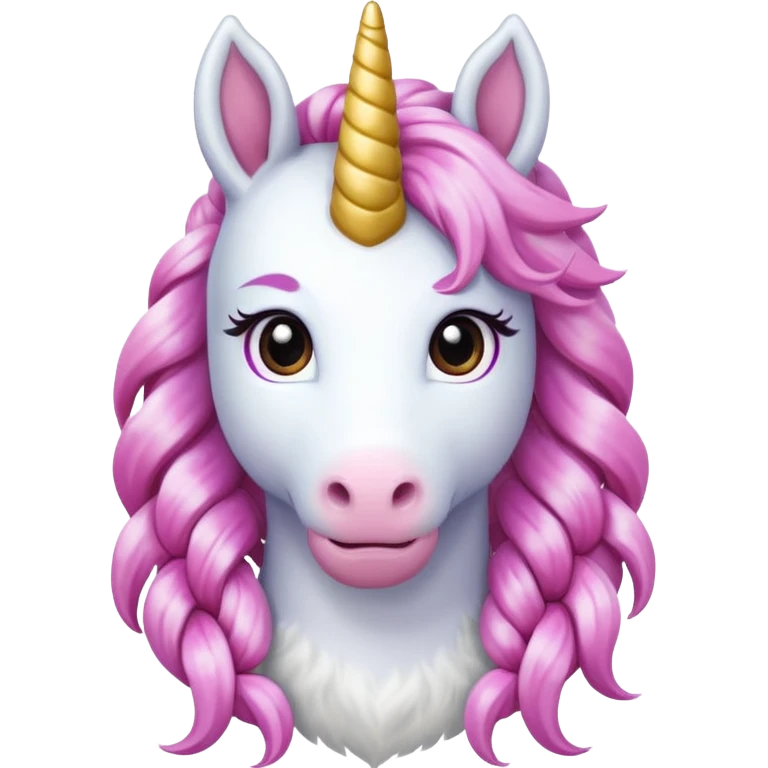 braided unicorn wiith big visible braids looking into the camera emoji