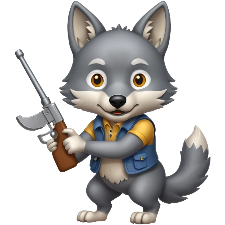 Wolf cartoon wholding hunt emoji