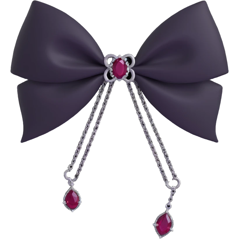 gothic bow, black velvet, silver chain, dark ruby center, ornate and dramatic emoji