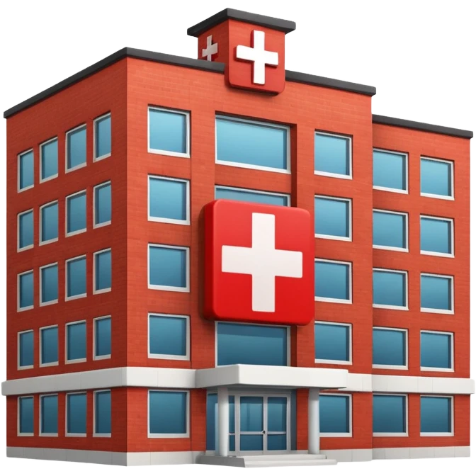 A hospital building with a red +. In PNG format. emoji