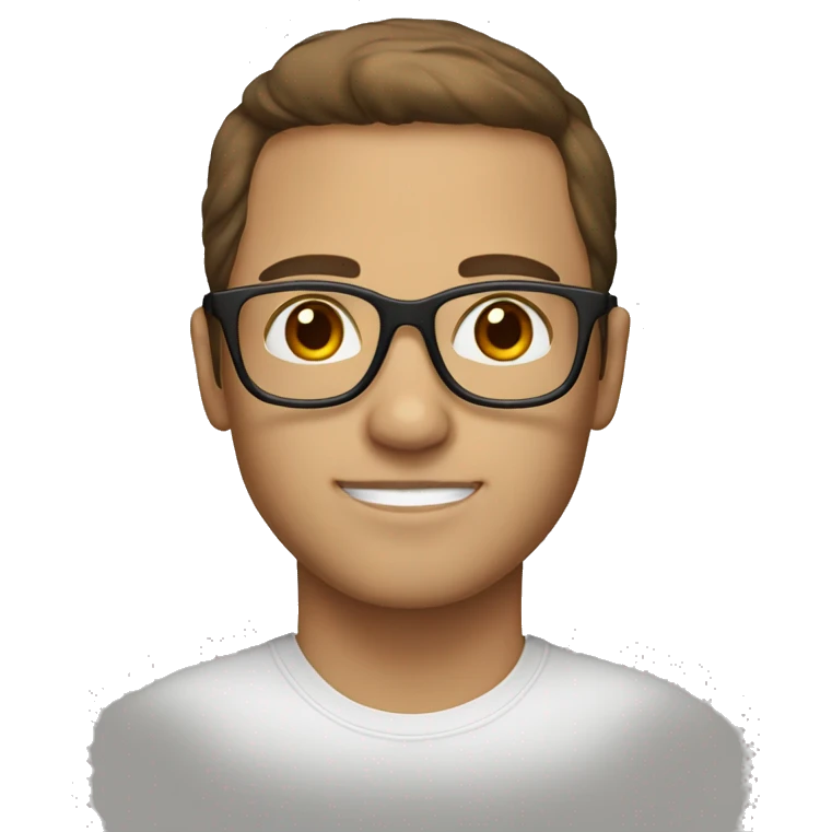 brown eyes, brown hair, white skin, glases emoji