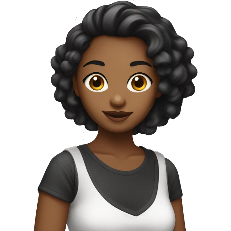 Una chica de cabello negro y liso con una camiseta blanca  emoji