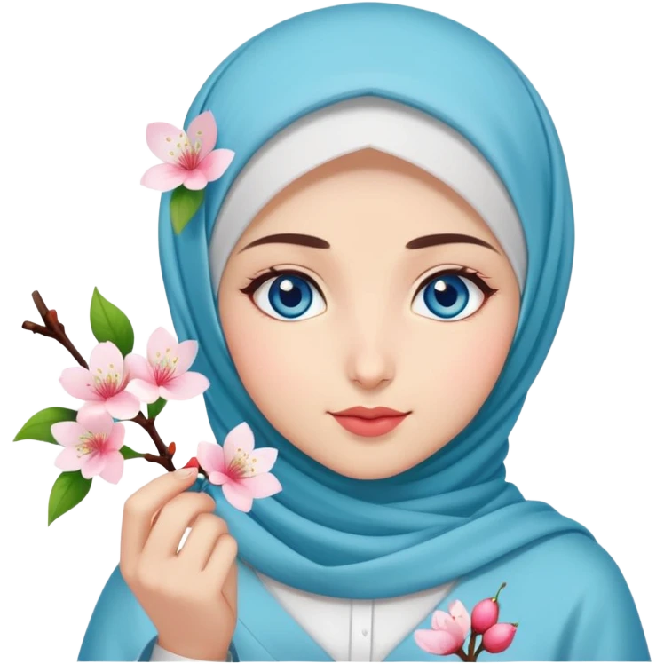 Turkish beautiful finish Konya girl blue eyes with hijab islamic dress and had on her hand cherry blossom emoji