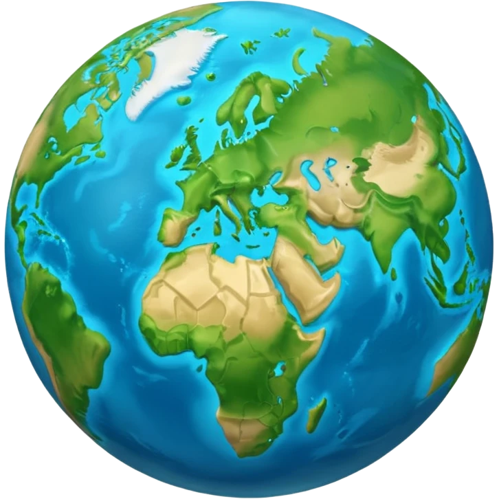 A 3D emoji in iOS emoji aesthetic style of planet Earth, showing blue oceans and green continents, soft glow effect, glossy surface, minimal white background, realistic Apple-style lighting emoji