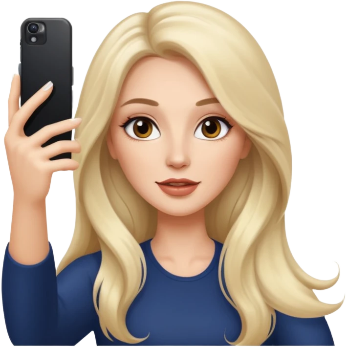 White woman gorgeous make up long hair taking selfie  emoji