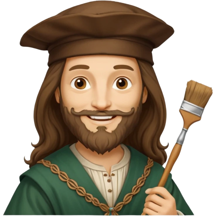 Leonardo da Vinci as an emoji, smiling, holding a paintbrush, Renaissance attire emoji