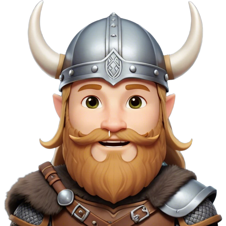 Clash of Clans aesthetic: Cinematic Playful Viking Portrait Emoji, Head tilted with a cheeky grin and twinkling eyes, featuring a compact, charming build with a modest, stylized Viking helmet and a playful beard, his face rendered in natural skin tone, Simplified yet irresistibly charming features, highly detailed, glowing with a warm, inviting radiance, high shine, spirited and lively, stylized with an air of whimsical Nordic mischief, soft glowing outline, capturing the essence of a playful Viking exuding friendly rogue charm! emoji