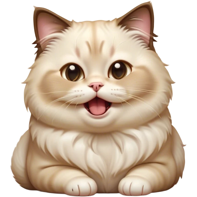 Cinematic Cute Chubby Ragdoll Cat Portrait Emoji, Head tilted playfully and yawning, round and plump body with soft, silky fur in a mix of light and darker points, Simplified yet adorable features, highly detailed, glowing with a warm, friendly glow, high shine, curious yet calm, stylized with a touch of whimsy, bright and endearing, soft glowing outline, capturing the essence of a mischievous yet loving and lazy kitty, so cute it feels like it could stretch out of the screen and cuddle! emoji
