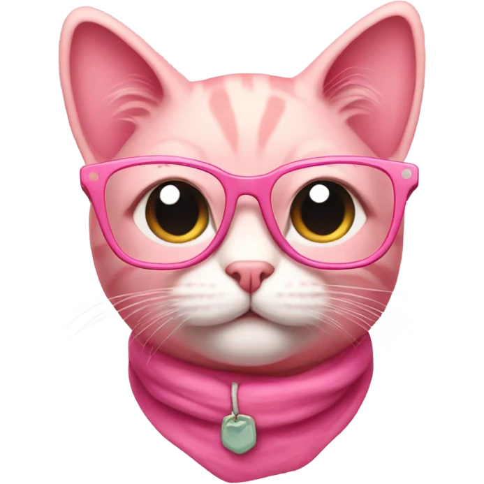 cute pink cat with retro glasses emoji