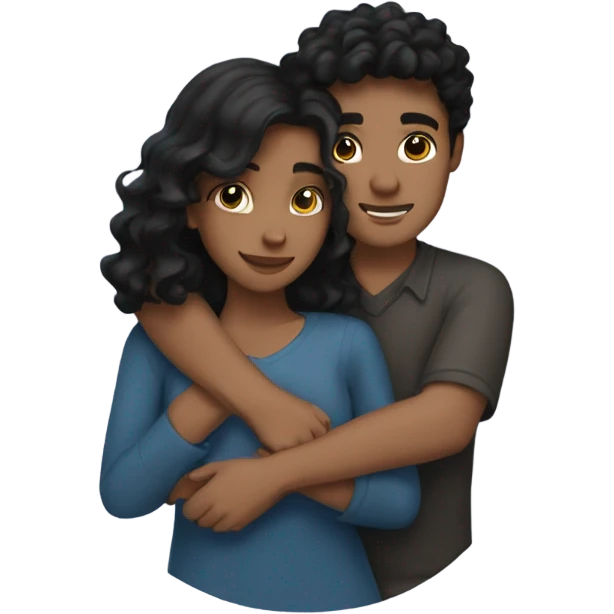black hair girl with wavy hair hugging brunette boy lovingly couple emoji