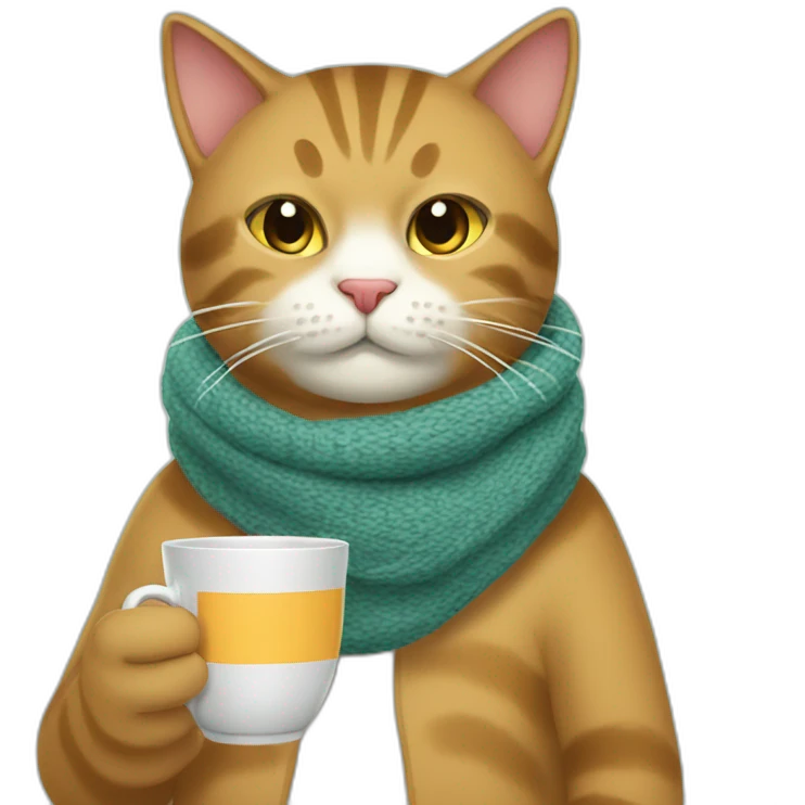 the cat is sick drinking tea with a scarf on his throat emoji