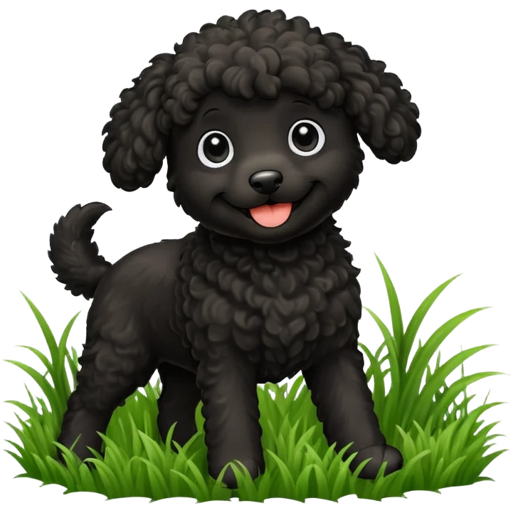 Black doodle dog playing in grass emoji