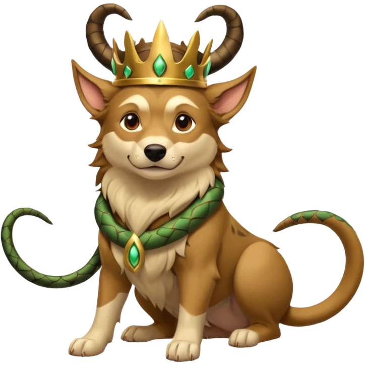 loki god of mischief as a dog. he as snakes. he wears a horned crown dynamic pose emoji