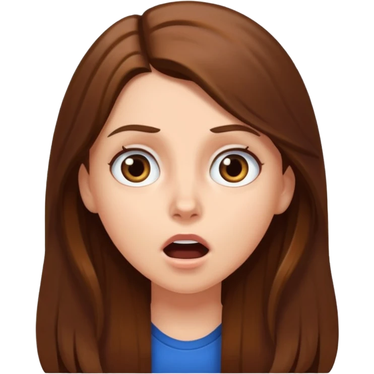 white girl with long brown hair, surprised expression emoji