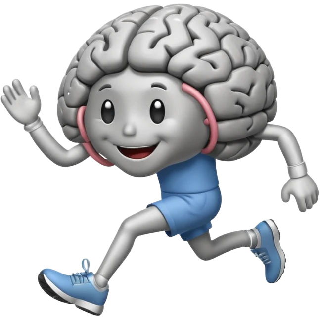 Brain with legs, running, cartoon style emoji