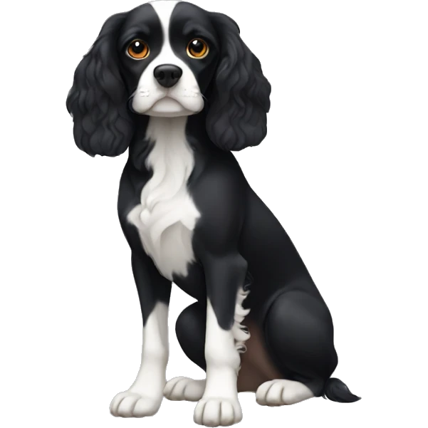 Small completely black king spaniel with white stripe on chest emoji