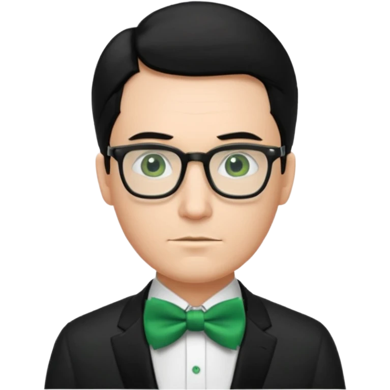 A male nerd with glasses and shoulder length black hair slicked back and wear Green Bow Tie emoji