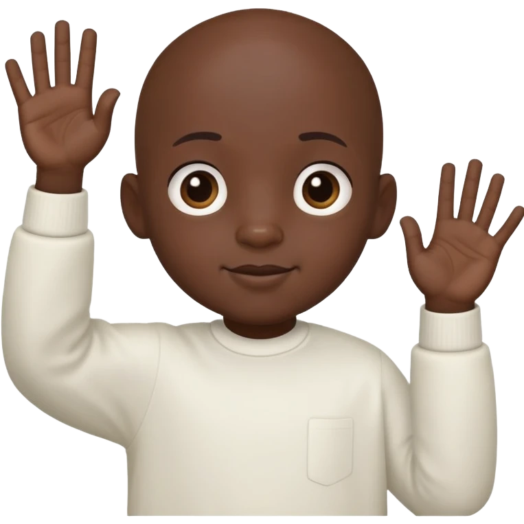 Little black bald boy waving a no finger emoji