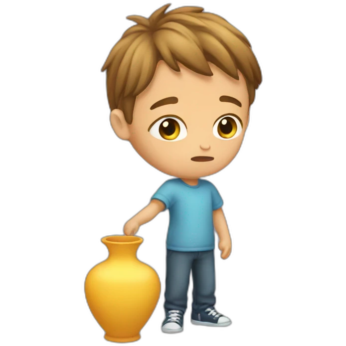 kid broke vase looking sorry emoji