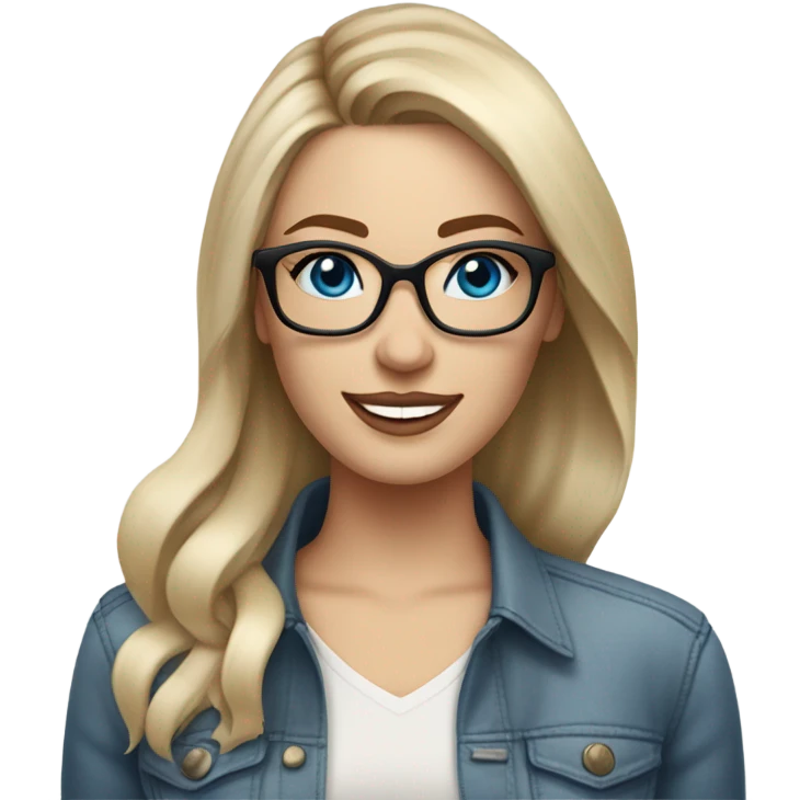 3d photo Realistic blonde Balayage straight hair pale beautiful tattooed woman with glasses and blue eyes happy and fashionable  emoji