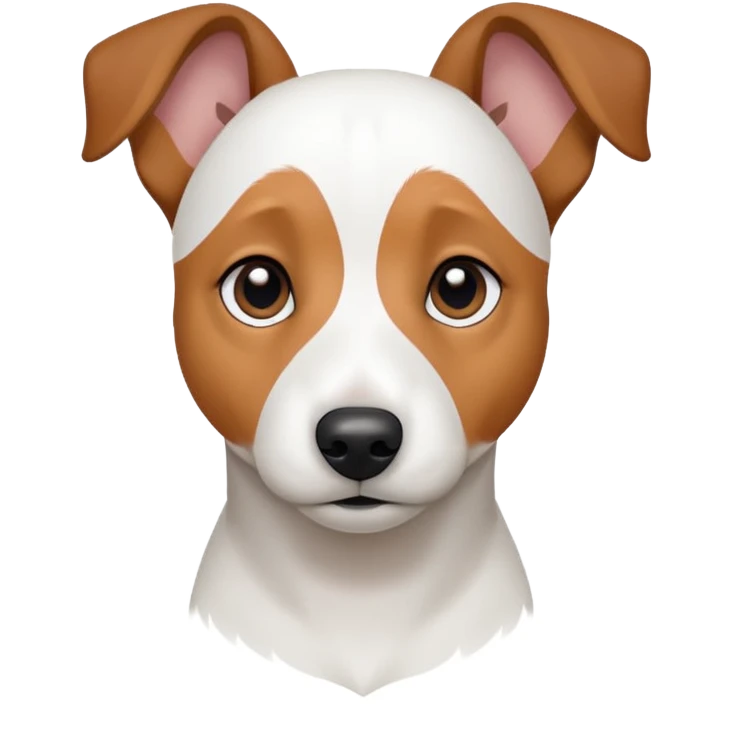 a fully white jack russell the size of a kelpie with floppy ears and a half white face emoji
