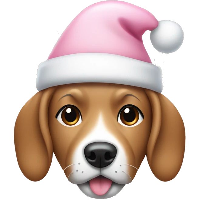 Dog with light pink Christmas hat and white bone in mouth emoji